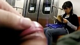 Nasty guy flashed his cock to nerdy teen brunette in train