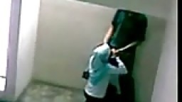 Teeen muslim chick captured in blowjob by voyeur on staircase