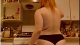 PAWG redhead with big boobs solo girl show in the kitchen