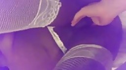 Juicy ass ebony in white stockings gets fingering POV