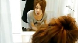 Asian brunette fucked in doggystye in front of the mirror