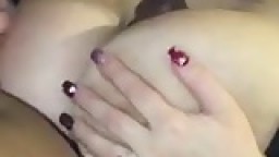 Busty fat brunette tittyjob and blowjob POV